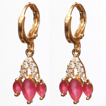 Golden Metal Earrings Red stones