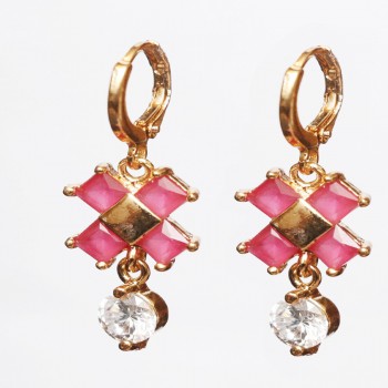 Golden metal Earrings  white and red stones